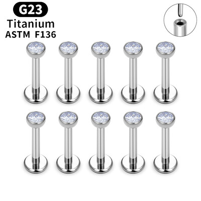 10 ks ASTM F136 G23 titánový piercing do pery, labret, krúžok do pery, náušnice s CZ, tragus, chrupavka, špirála, piercing do ucha, šperky 16/18/20g