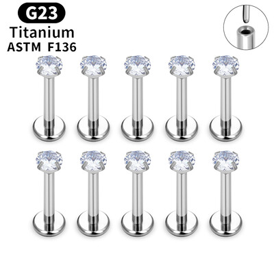 10 ks ASTM F136 G23 titánový piercing do pery, labret, krúžok do pery, náušnice s CZ, tragus, chrupavka, špirála, piercing do ucha, šperky 16/18/20g