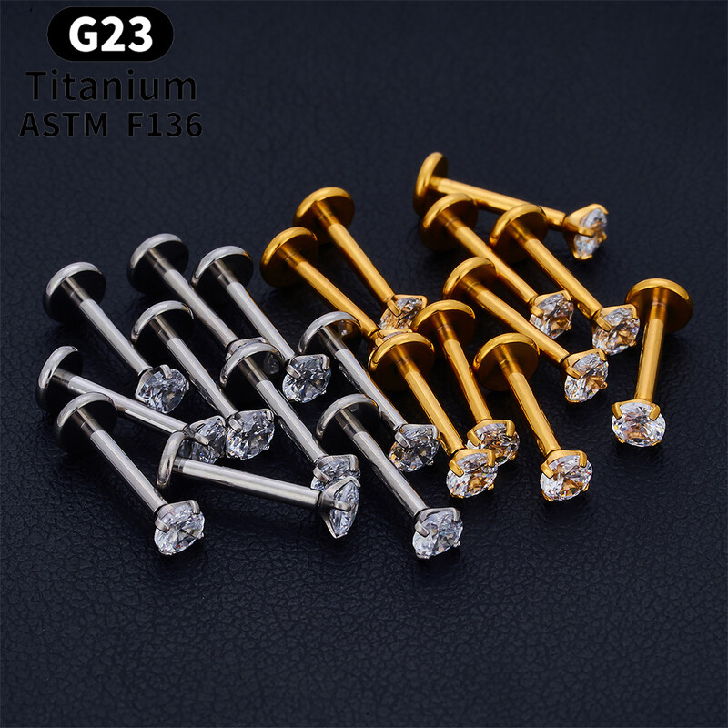 10 ks ASTM F136 G23 titánový piercing do pery, labret, krúžok do pery, náušnice s CZ, tragus, chrupavka, špirála, piercing do ucha, šperky 16/18/20g