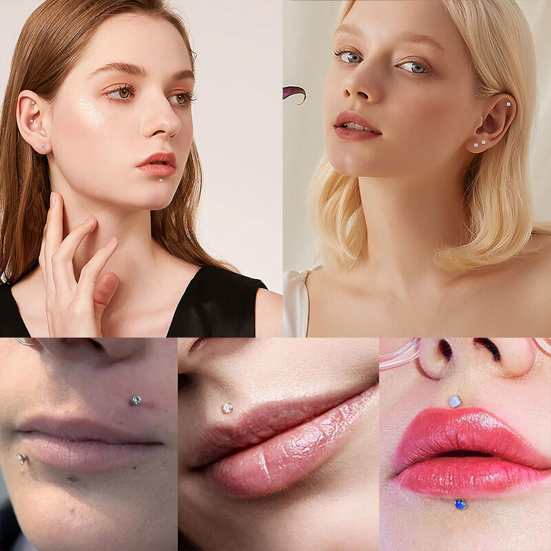 10 ks ASTM F136 G23 titánový piercing do pery, labret, krúžok do pery, náušnice s CZ, tragus, chrupavka, špirála, piercing do ucha, šperky 16/18/20g