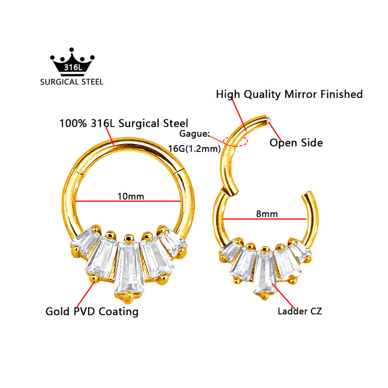 Flower Snake Heart Clicker Septum Piercing Jewelry CZ Zircon Daith Conch Σκουλαρίκι Bee Drop Nose Rings 316L Surgical Steel 16G