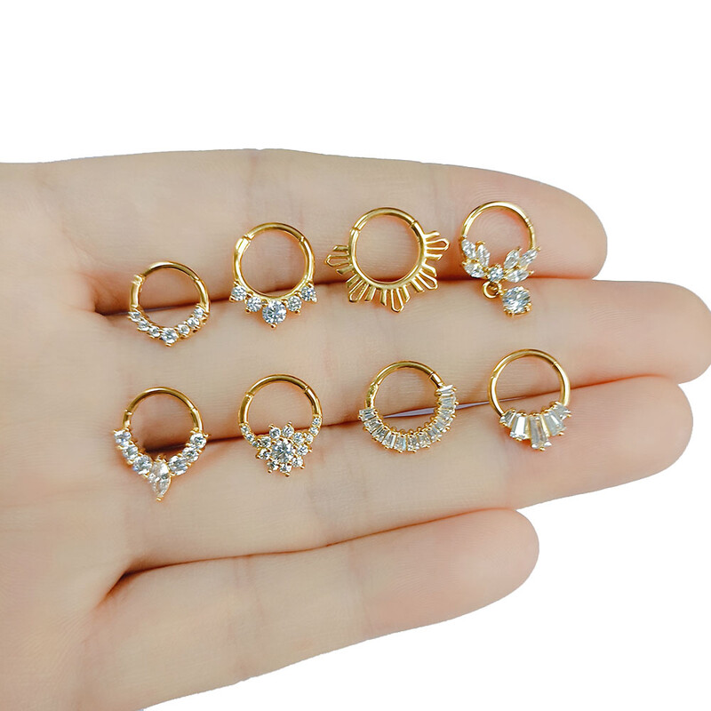 Flower Snake Heart Clicker Septum Piercing Jewelry CZ Zircon Daith Conch Σκουλαρίκι Bee Drop Nose Rings 316L Surgical Steel 16G