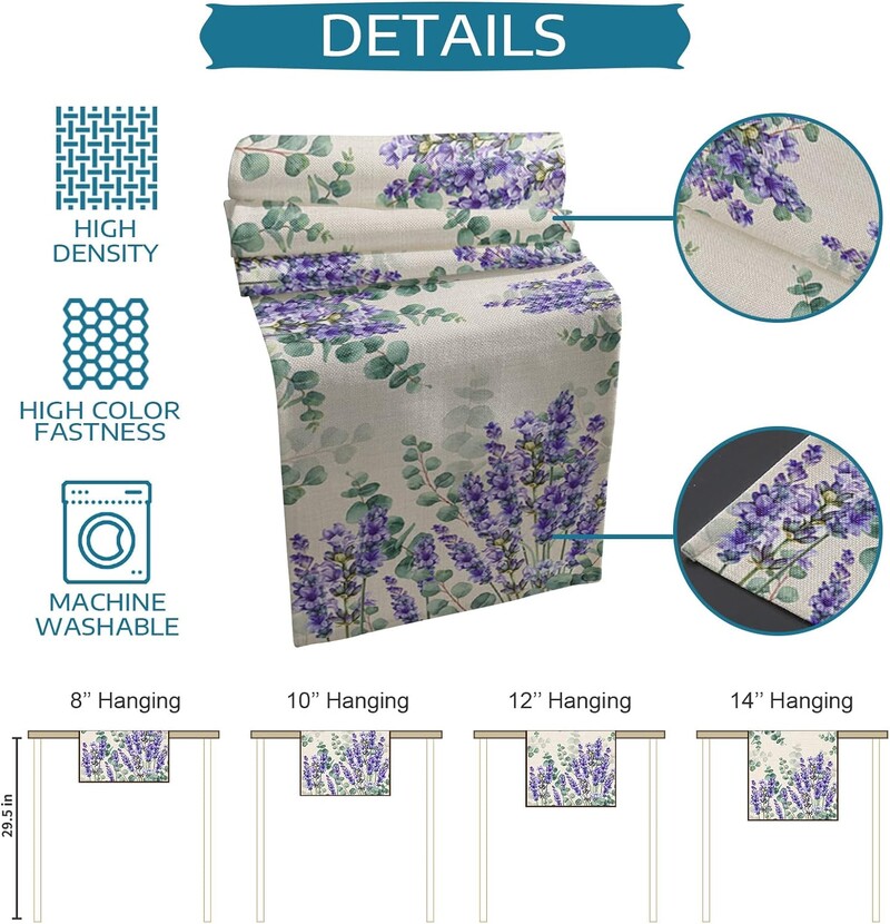 Φύλλα Ευκάλυπτου Μωβ Λουλούδια Λεβάντας Λινά Τραπεζοδρομείς Διακόσμηση πάρτι Τραπεζαρίας Κουζίνας Τραπεζαρία Δρομείς Διακοσμήσεις Γάμου