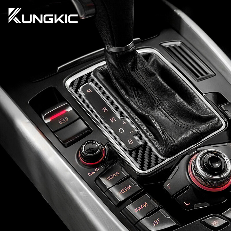 Tikras minkšto anglies pluošto lipdukas skirtas Audi A4 A5 Q5 2009 2010 2011 2012 2013 2014 2015 2016 Pavarų perjungimo skydelio vidaus priedai