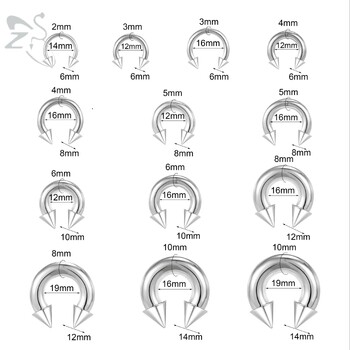 ZS 1PC 2/4/6/8G Шип Подкова Пръстен за нос Конус от неръждаема стомана Голям калибър Пиърсинг Вътрешен резбован преграда Нос Ухо Разширител