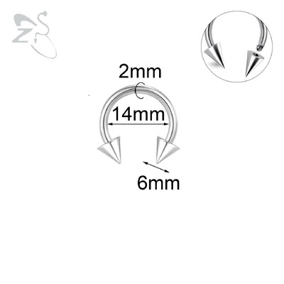Piercing do nosa s vnútorným závitom, septum, nosový krúžok do ucha, 1 ks, 2/4/6/8G, kužeľ z nehrdzavejúcej ocele, veľký, s hrotmi a podkovou.