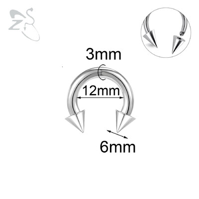 Piercing do nosa s vnútorným závitom, septum, nosový krúžok do ucha, 1 ks, 2/4/6/8G, kužeľ z nehrdzavejúcej ocele, veľký, s hrotmi a podkovou.