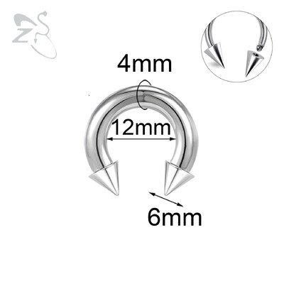 Piercing do nosa s vnútorným závitom, septum, nosový krúžok do ucha, 1 ks, 2/4/6/8G, kužeľ z nehrdzavejúcej ocele, veľký, s hrotmi a podkovou.