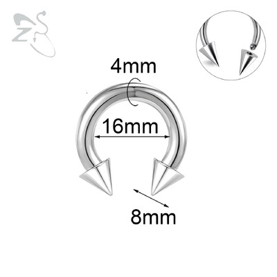 Piercing do nosa s vnútorným závitom, septum, nosový krúžok do ucha, 1 ks, 2/4/6/8G, kužeľ z nehrdzavejúcej ocele, veľký, s hrotmi a podkovou.