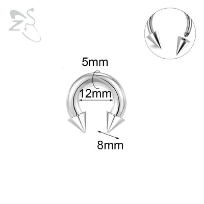 Piercing do nosa s vnútorným závitom, septum, nosový krúžok do ucha, 1 ks, 2/4/6/8G, kužeľ z nehrdzavejúcej ocele, veľký, s hrotmi a podkovou.