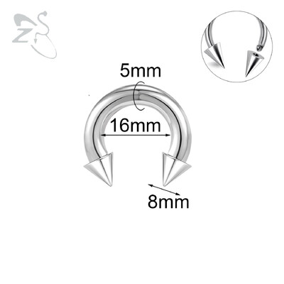 Piercing do nosa s vnútorným závitom, septum, nosový krúžok do ucha, 1 ks, 2/4/6/8G, kužeľ z nehrdzavejúcej ocele, veľký, s hrotmi a podkovou.