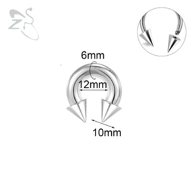 Piercing do nosa s vnútorným závitom, septum, nosový krúžok do ucha, 1 ks, 2/4/6/8G, kužeľ z nehrdzavejúcej ocele, veľký, s hrotmi a podkovou.