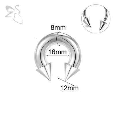 Piercing do nosa s vnútorným závitom, septum, nosový krúžok do ucha, 1 ks, 2/4/6/8G, kužeľ z nehrdzavejúcej ocele, veľký, s hrotmi a podkovou.