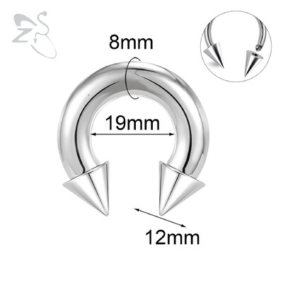 Piercing do nosa s vnútorným závitom, septum, nosový krúžok do ucha, 1 ks, 2/4/6/8G, kužeľ z nehrdzavejúcej ocele, veľký, s hrotmi a podkovou.