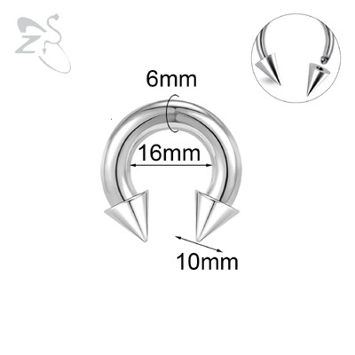 Piercing do nosa s vnútorným závitom, septum, nosový krúžok do ucha, 1 ks, 2/4/6/8G, kužeľ z nehrdzavejúcej ocele, veľký, s hrotmi a podkovou.