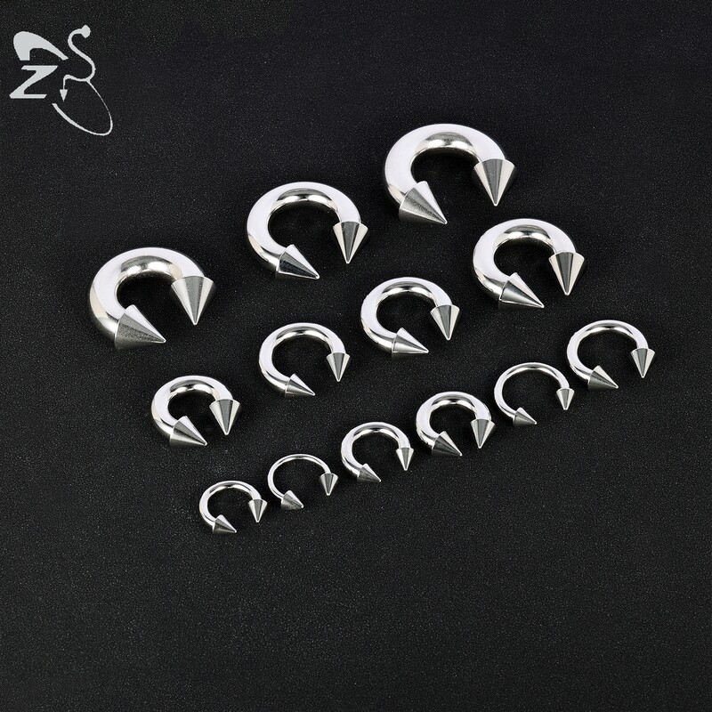 Piercing do nosa s vnútorným závitom, septum, nosový krúžok do ucha, 1 ks, 2/4/6/8G, kužeľ z nehrdzavejúcej ocele, veľký, s hrotmi a podkovou.