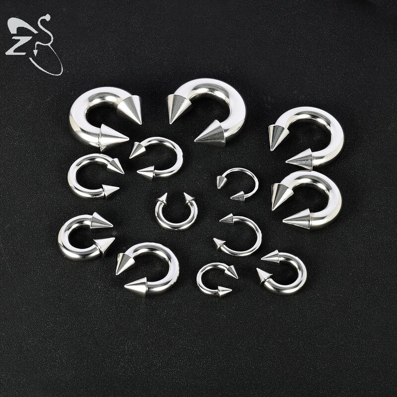 Piercing do nosa s vnútorným závitom, septum, nosový krúžok do ucha, 1 ks, 2/4/6/8G, kužeľ z nehrdzavejúcej ocele, veľký, s hrotmi a podkovou.