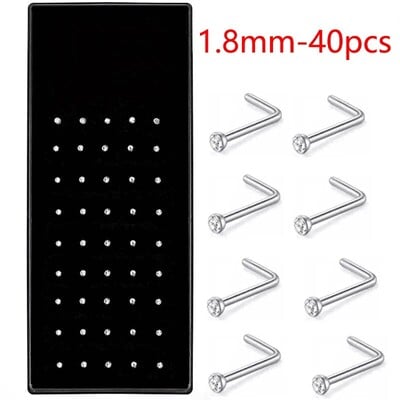 40/60 vnt./rinkinys Crystal nerūdijančio plieno nosies auskarų vėrimo paketas Tiesus nosies žiedo rinkinys L Nosies smeigtukas Auskarų vėrimas Titanium Helix Kūno papuošalai