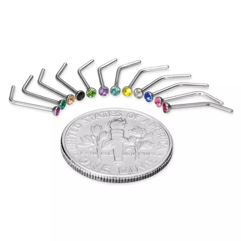 40/60 vnt./rinkinys Crystal nerūdijančio plieno nosies auskarų vėrimo paketas Tiesus nosies žiedo rinkinys L Nosies smeigtukas Auskarų vėrimas Titanium Helix Kūno papuošalai