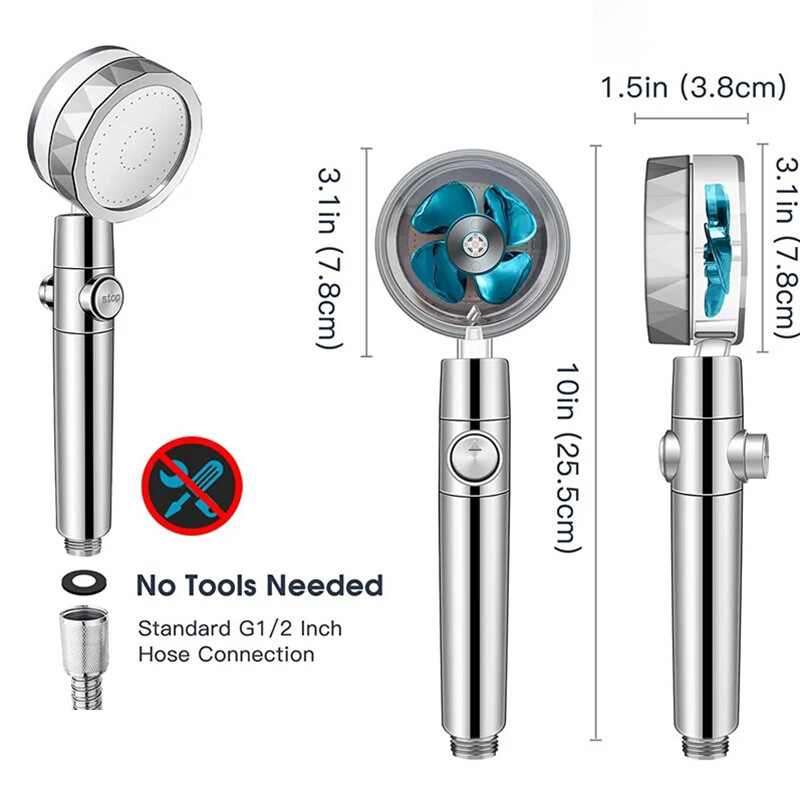 360 fokban forgatható turbó ventilátor zuhanyfej magasnyomású víztakarékos spray, állítható zuhanyfej szűrők fürdőszobai kiegészítők