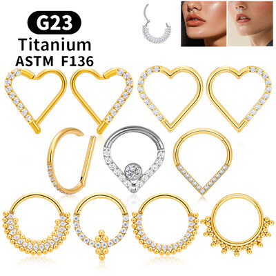 G23 titán kerek karika D alakú orrgyűrű Daith szív fülbevaló 16G CZ csuklós szegmens fül Tragus porc Helix piercing ékszer