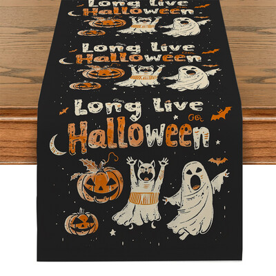 Halloween Ghost Pumpkin Castle Bat Moon Table Runnings Dresser Table Decor Многократна употреба Кухненска трапезна маса Runner Party Decor
