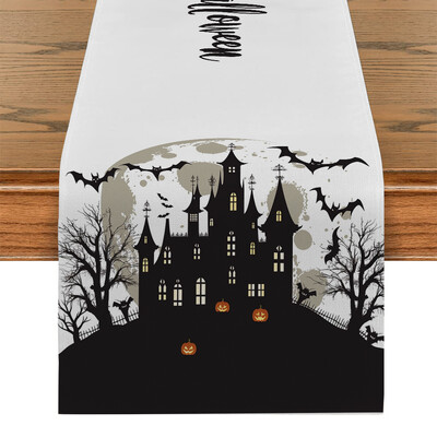 Halloween Ghost Pumpkin Castle Bat Moon Table Runnings Dresser Table Decor Многократна употреба Кухненска трапезна маса Runner Party Decor