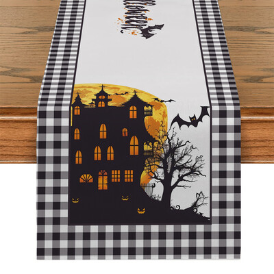 Halloween Ghost Pumpkin Castle Bat Moon Table Runnings Dresser Table Decor Многократна употреба Кухненска трапезна маса Runner Party Decor