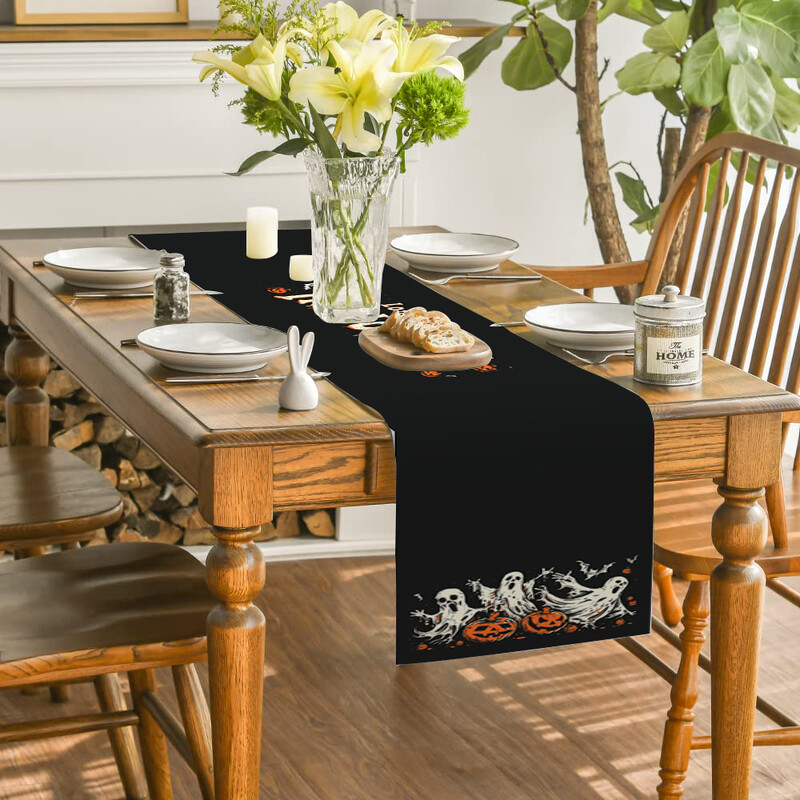 Halloween Ghost Pumpkin Castle Bat Moon Table Runnings Dresser Table Decor Многократна употреба Кухненска трапезна маса Runner Party Decor