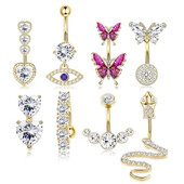 Drperfect Inele pentru buric, oțel chirurgical, șarpe, inele pentru buric pentru femei, inele pentru buric, placate cu aur CZ, piercing pentru buric