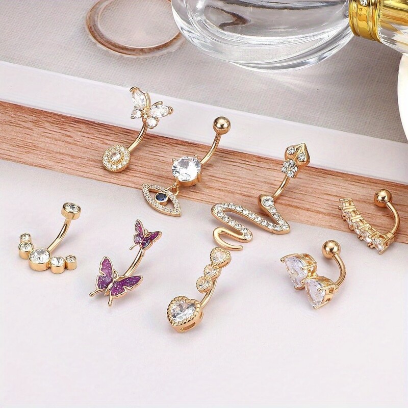 Drperfect Inele pentru buric, oțel chirurgical, șarpe, inele pentru buric pentru femei, inele pentru buric, placate cu aur CZ, piercing pentru buric