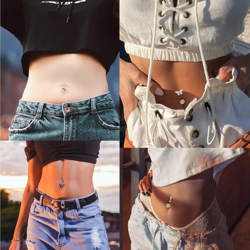 Drperfect Inele pentru buric, oțel chirurgical, șarpe, inele pentru buric pentru femei, inele pentru buric, placate cu aur CZ, piercing pentru buric