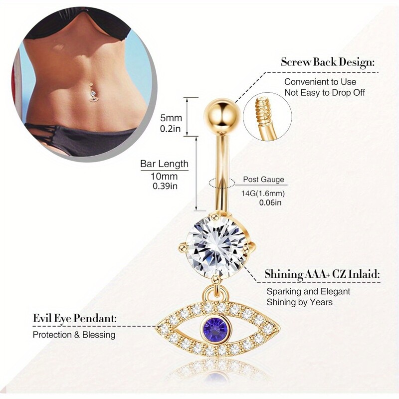 Drperfect Inele pentru buric, oțel chirurgical, șarpe, inele pentru buric pentru femei, inele pentru buric, placate cu aur CZ, piercing pentru buric