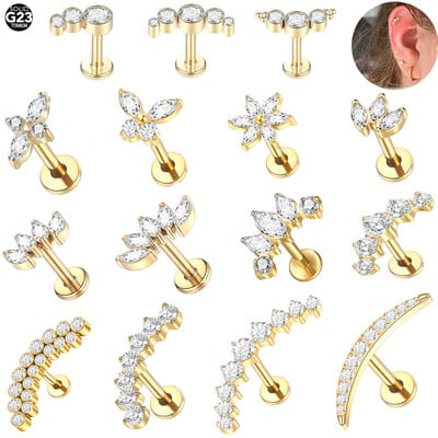 1 db G23 Titanium Ear Tragus Cartilage Helix Daith Piercing Stud Fülbevaló Női Belső Thread Labret Piercing ajakgyűrű 16G
