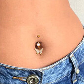 Szexi csípős szív pillangós köldökgyűrűk női arany színű fém fehér strassz köldök köldök köröm testpiercingek ékszerek