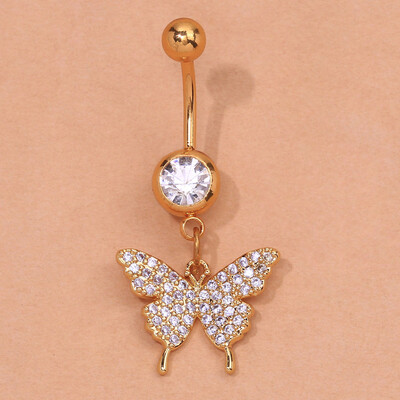 Szexi csípős szív pillangós köldökgyűrűk női arany színű fém fehér strassz köldök köldök köröm testpiercingek ékszerek