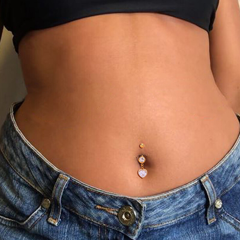 Szexi csípős szív pillangós köldökgyűrűk női arany színű fém fehér strassz köldök köldök köröm testpiercingek ékszerek