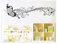 Μαύρη μουσική διακόσμηση τοίχου με πεταλούδα Αυτοκόλλητα τοίχου από PVC Αυτοκόλλητα τοίχου από PVC/Διακόσμηση σπιτιού από βινύλιο για παιδιά που αφαιρούνται