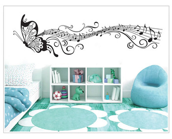 Black Music Butterfly Wall Decor Stave Note Стикери за стена PVC стикери за стена/залепващи винилови декорации за дома за детска стая Подвижни