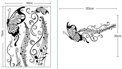 Μαύρη μουσική διακόσμηση τοίχου με πεταλούδα Αυτοκόλλητα τοίχου από PVC Αυτοκόλλητα τοίχου από PVC/Διακόσμηση σπιτιού από βινύλιο για παιδιά που αφαιρούνται
