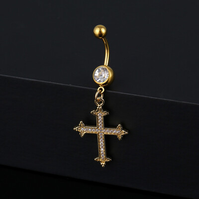 Pandantive cu cruce norocoasă Inele pentru buric pentru femei Bikini de plajă de vară de culoare aurie Zircon alb pentru buric Piercing pentru unghii Bijuterii