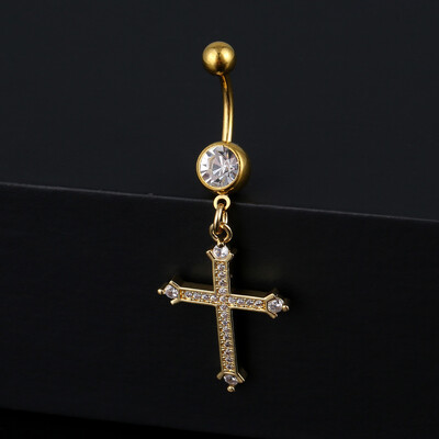 Pandantive cu cruce norocoasă Inele pentru buric pentru femei Bikini de plajă de vară de culoare aurie Zircon alb pentru buric Piercing pentru unghii Bijuterii