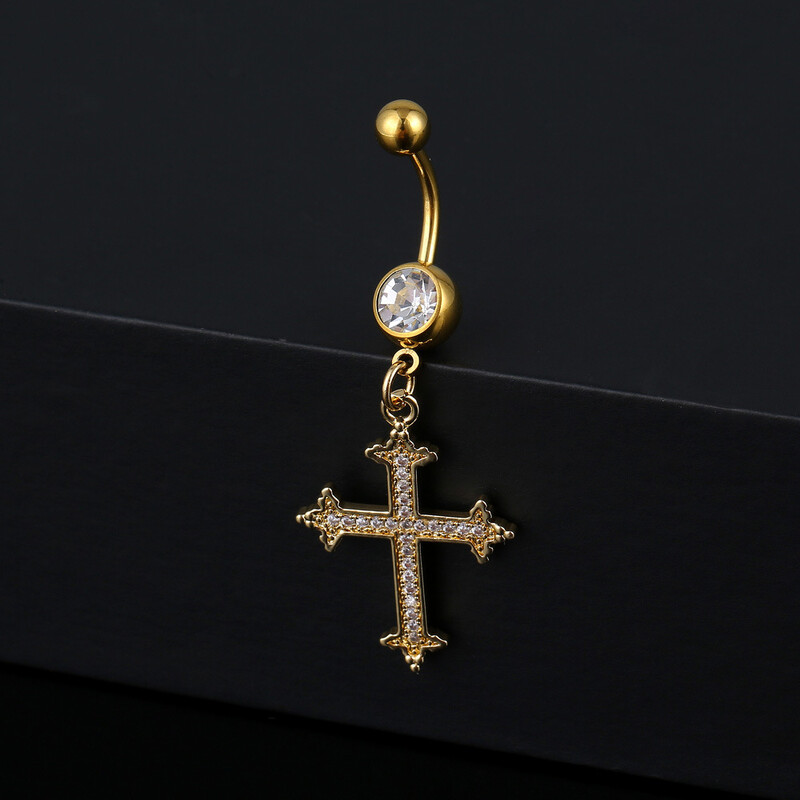 Pandantive cu cruce norocoasă Inele pentru buric pentru femei Bikini de plajă de vară de culoare aurie Zircon alb pentru buric Piercing pentru unghii Bijuterii