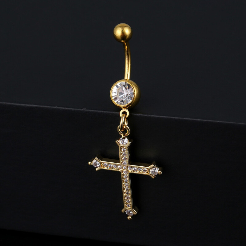Pandantive cu cruce norocoasă Inele pentru buric pentru femei Bikini de plajă de vară de culoare aurie Zircon alb pentru buric Piercing pentru unghii Bijuterii