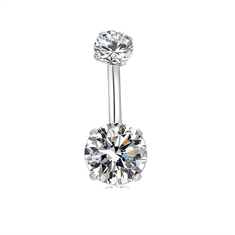 Piercing do pupka s okrúhlym výstrihom 3/4 pazúry pre ženy, ružové zlato, strieborná farba, biela ružová zirkónová farba, krátke nechty do pupka, piercing šperky CZ