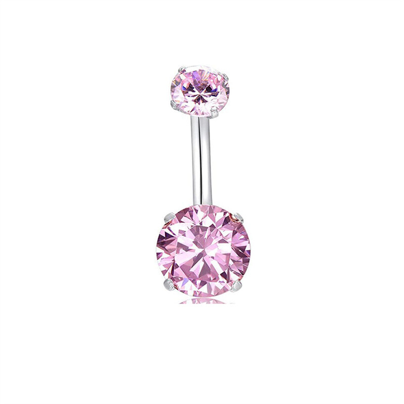 Piercing do pupka s okrúhlym výstrihom 3/4 pazúry pre ženy, ružové zlato, strieborná farba, biela ružová zirkónová farba, krátke nechty do pupka, piercing šperky CZ