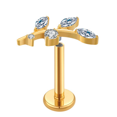 1db Titán Leaf Labret Stud Piercing ajakgyűrű CZ Clear Gem Crystal Body Body ékszer fülbevaló ASTM F136 16G Bar belső menet