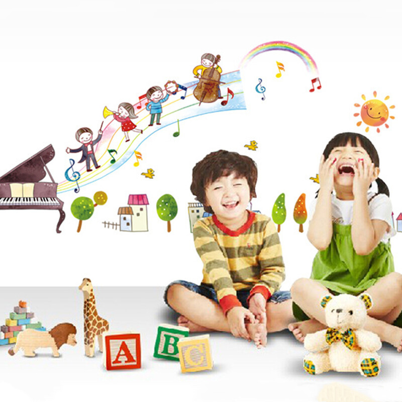 Παιδικό συγκρότημα Μουσική νότα Κινούμενα σχέδια Αυτοκόλλητα τοίχου Διακόσμηση δωματίων Αυτοκόλλητα βινυλίου για το σπίτι νηπιαγωγείο Παιδικό υπνοδωμάτιο αυτοκόλλητη ταπετσαρία
