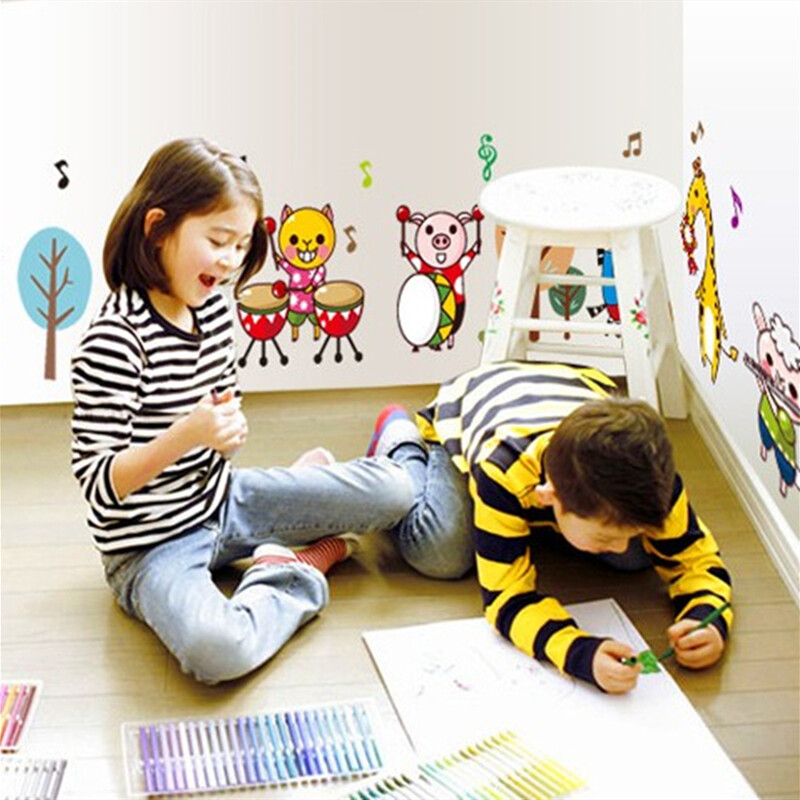 Παιδικό συγκρότημα Μουσική νότα Κινούμενα σχέδια Αυτοκόλλητα τοίχου Διακόσμηση δωματίων Αυτοκόλλητα βινυλίου για το σπίτι νηπιαγωγείο Παιδικό υπνοδωμάτιο αυτοκόλλητη ταπετσαρία