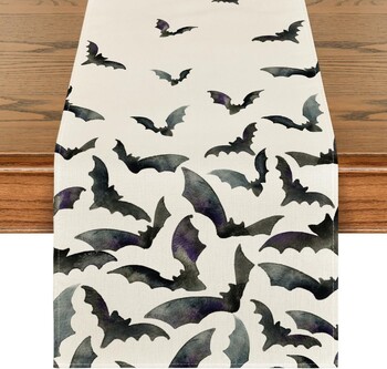 Λευκά είδη Halloween Table Runner Κολοκύθα Spider Web Skull Διακόσμηση Τραπεζαρίας Τρομακτικό Κάλυμμα τραπεζιού για Διακόσμηση πάρτι αποκριάτικου δείπνου